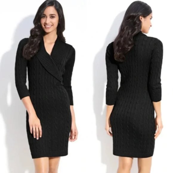 Calvin Klein Dresses & Skirts - Calvin Klein Faux Wrap Cable Knit Sweater Dress (L)